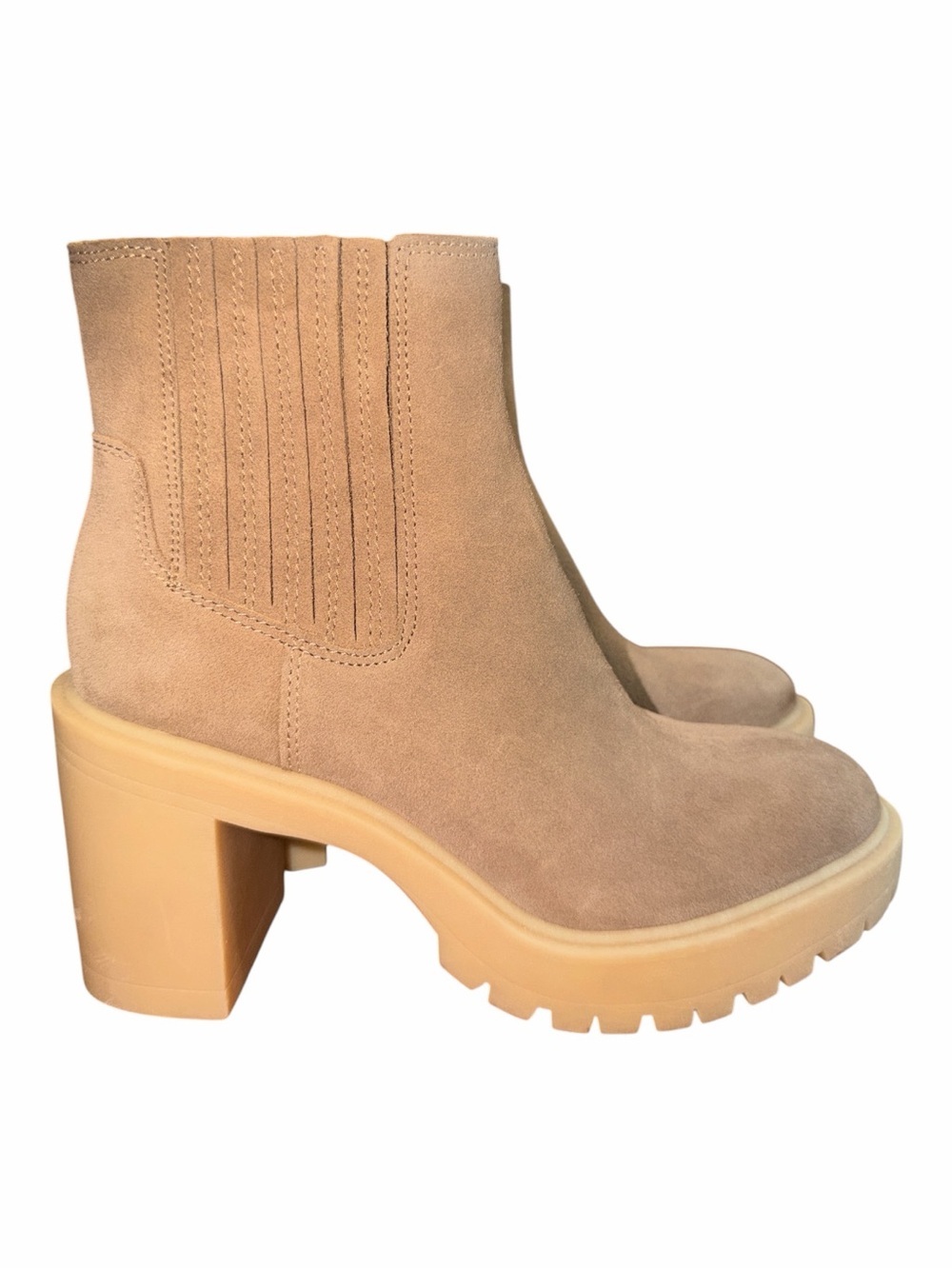 Dolce Vita Beige Suede Block-Heel Chelsea Ankle Boots - Picture 2 of 5